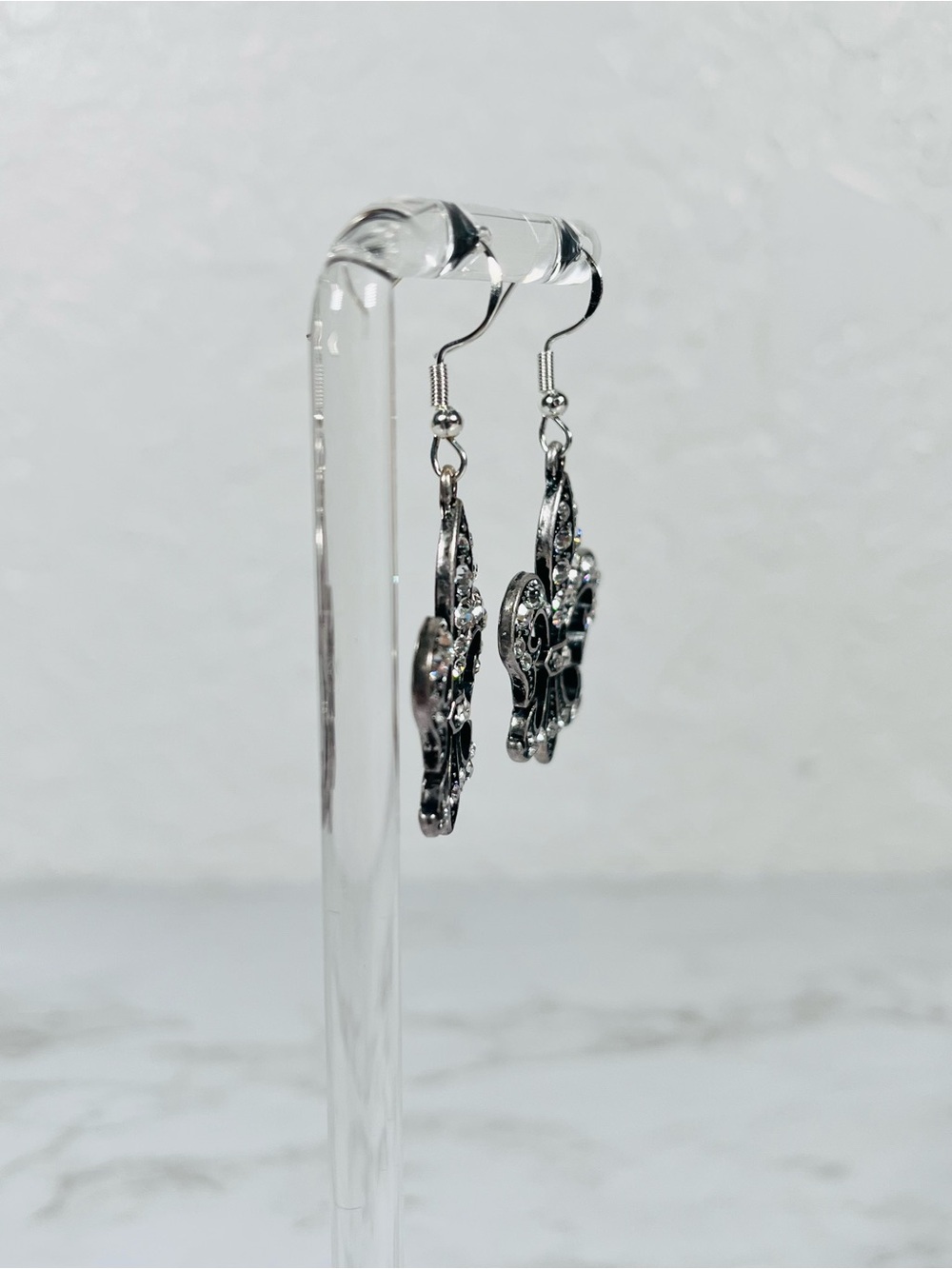 Fleur-de-Lis Rhinestone Earrings - Picture 3 of 9